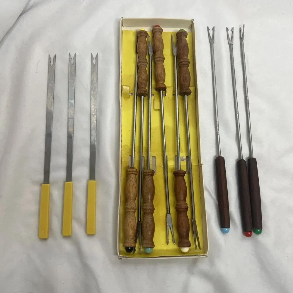 Vtg Stainless‎ Steel Nevco Fondue Forks Set Of 6 Plus 6 Extra Colored Tips